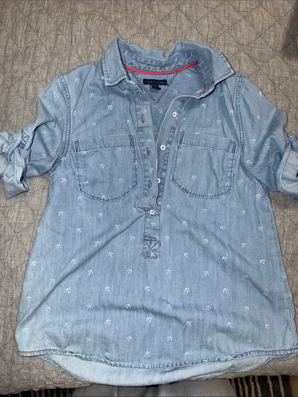 Tommy Hilfiger Light Blue Chambray Shirt with Red Trim